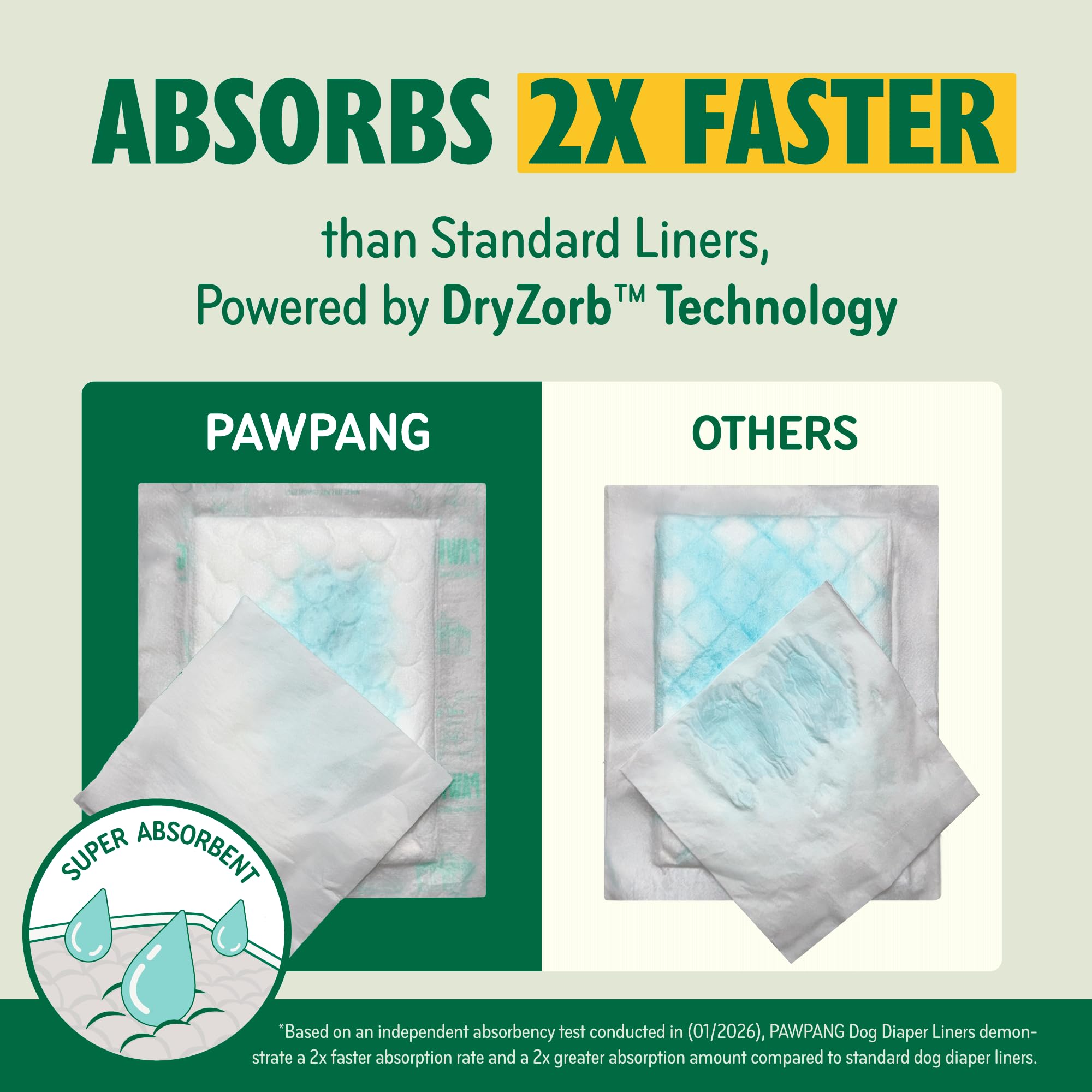 PAWPANG dog diaper liner absorbing liquid faster than a standard liner