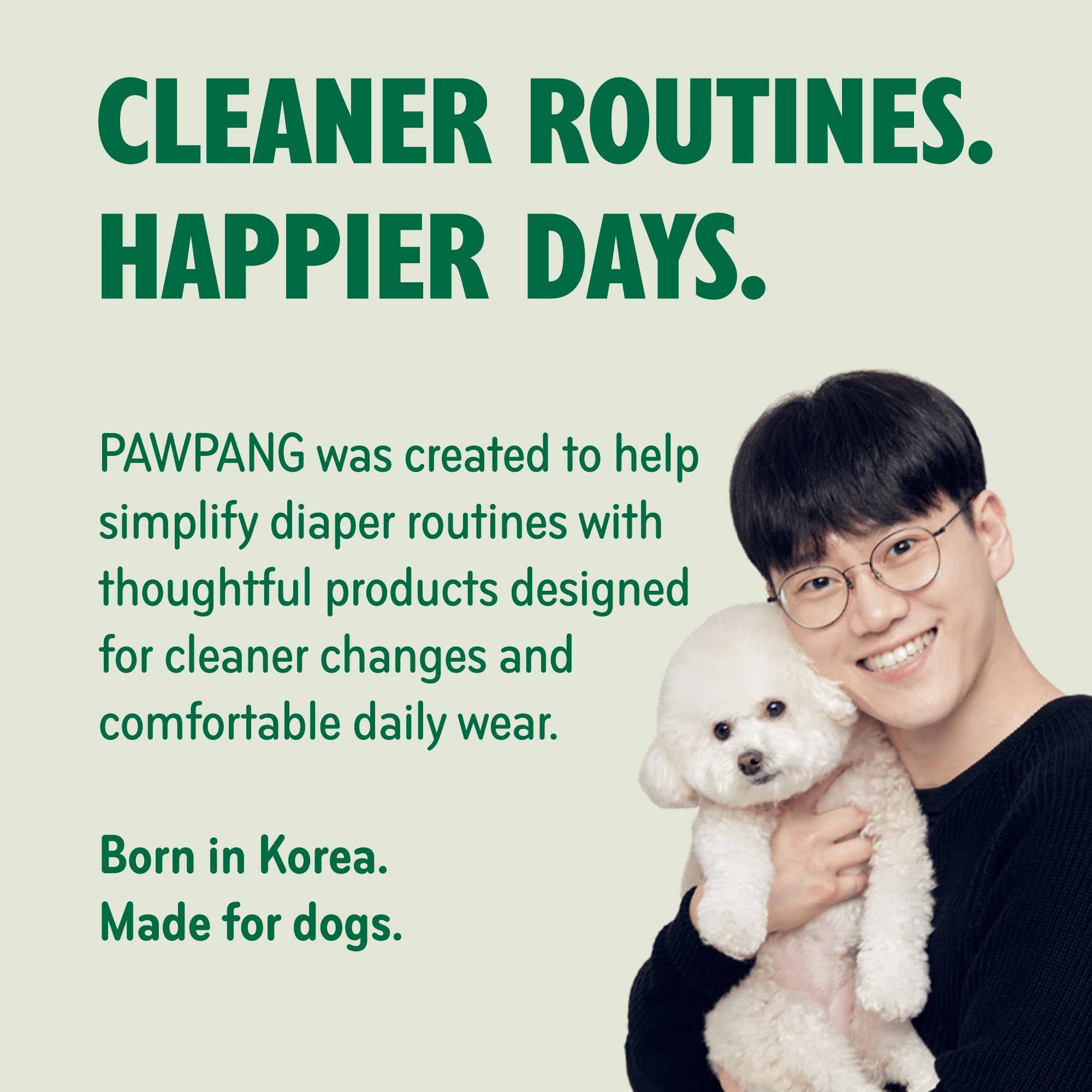 PAWPANG founder with a white dog, made in Korea for dogs