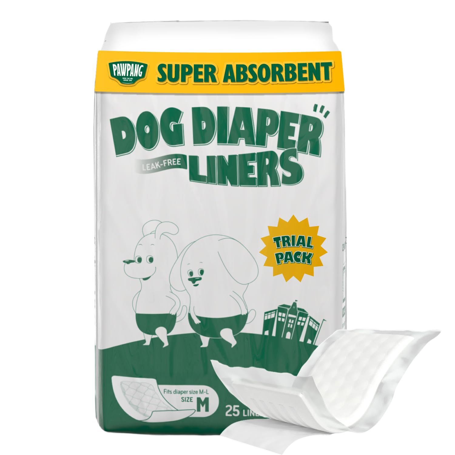 PAWPANG Medium dog diaper liners Trial Pack of 25 with one liner