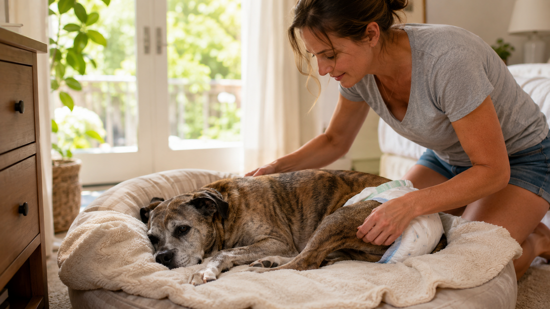 owner-checking-senior-dog-diaper