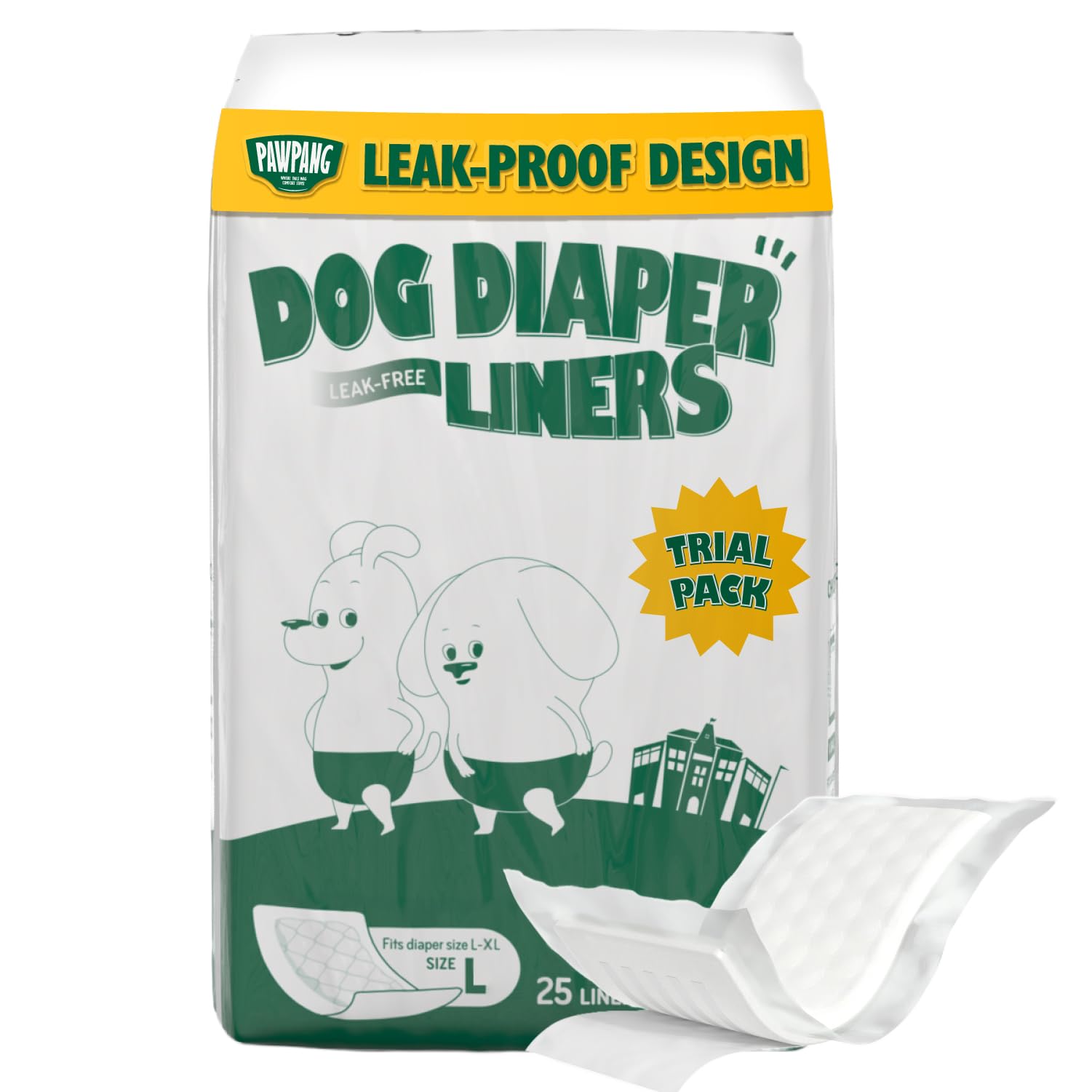PAWPANG Large dog diaper liners Trial Pack of 25 with one liner